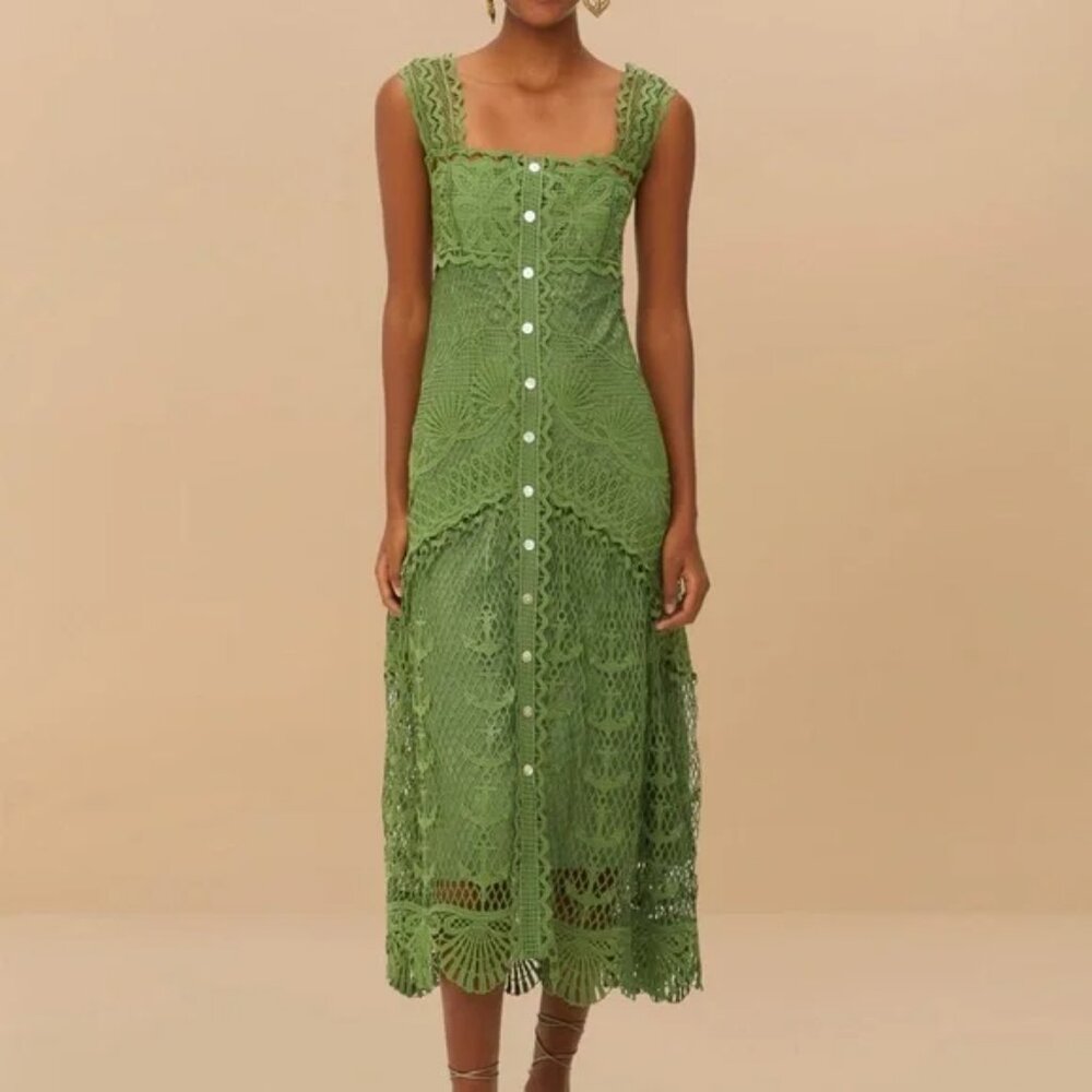 Farm Rio Green Nautical Guipure Maxi Dress L